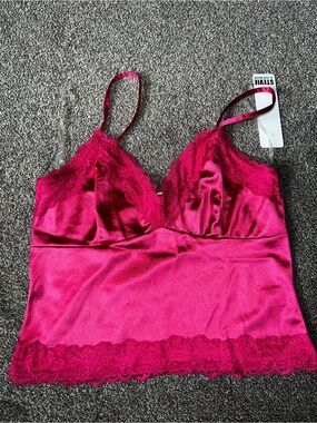 Steve Madden Satin Lace Chemise Top - Fuchsia